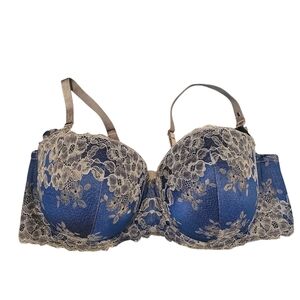 Torrid Blue And Gray Lace Balconette Bra Sz 46DDD Underwire WL298